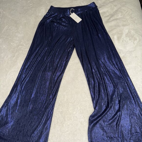 Johnny Was Jade Bristol Knit Wide Leg Pants Metallic Sapphire Size Small - Picture 1 of 5